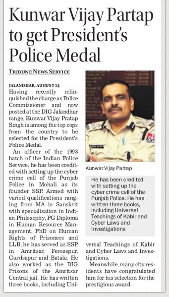 Kunwar Vijay Pratap to get President’s Police Medal